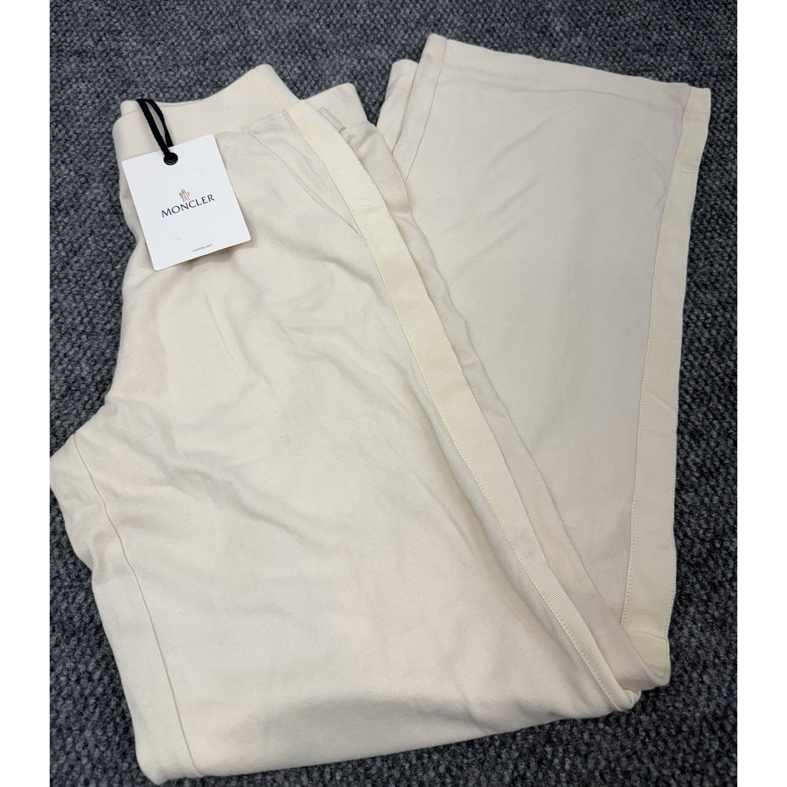 Moncler Women's Large Beige Cream Wide Leg High Rise Sweatpants Cotton